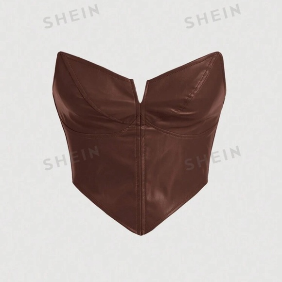 Brown PU Leather V Top - Picture 3 of 3